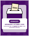 Purple voter registration reminder with a ballot box illustration stating October 7, 2026, is the last day to register for the November election.